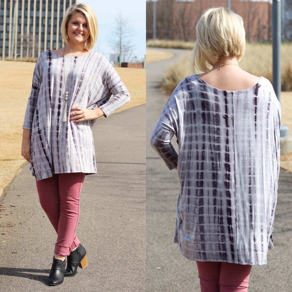 ❌SOLD OUT❌ Gray Tie Dye Long Sleeve Tunic - Picture 2 of 2